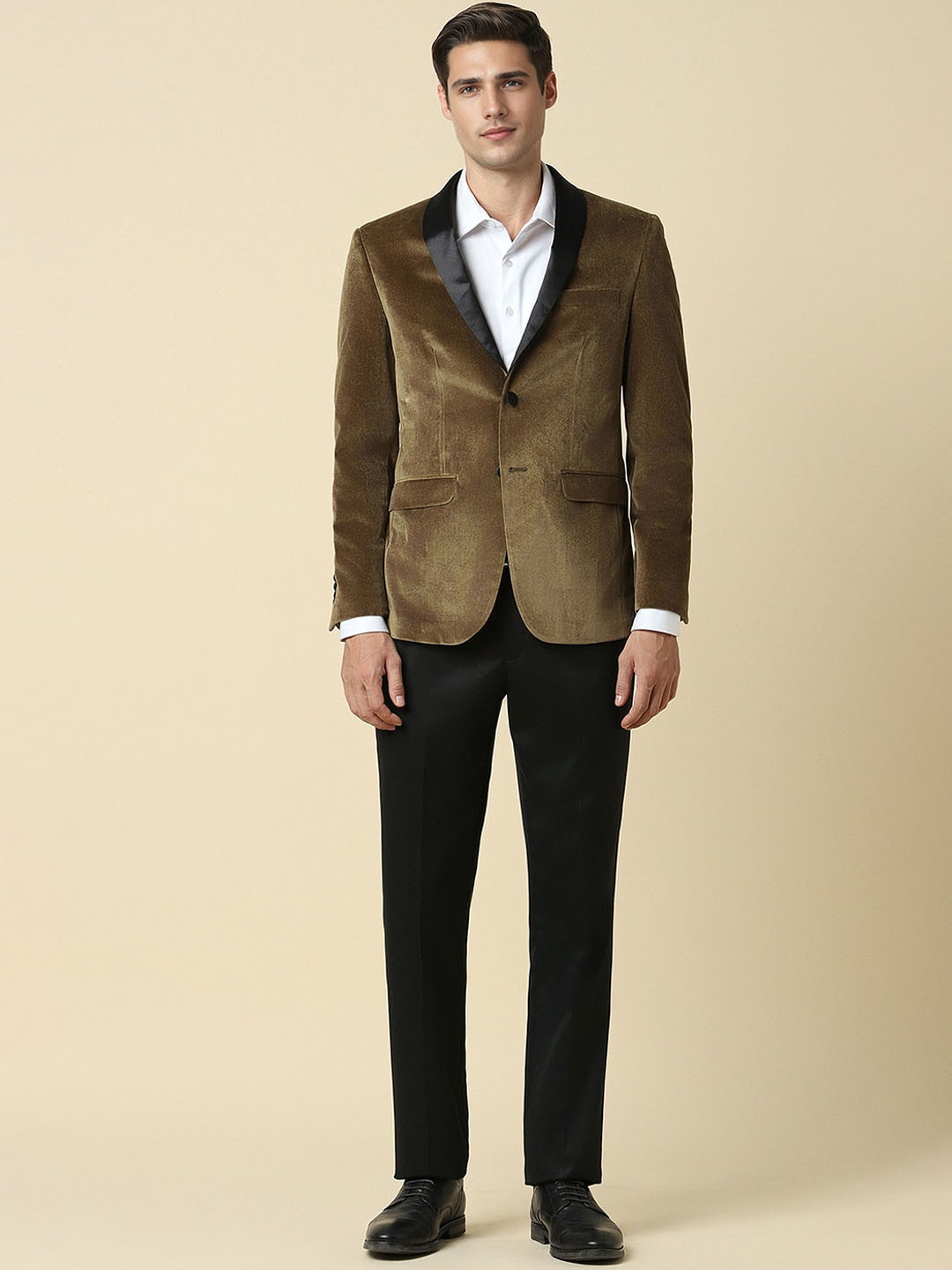 Allen Solly Slim-Fit Patterned Single-Breasted Two Piece Party Suit