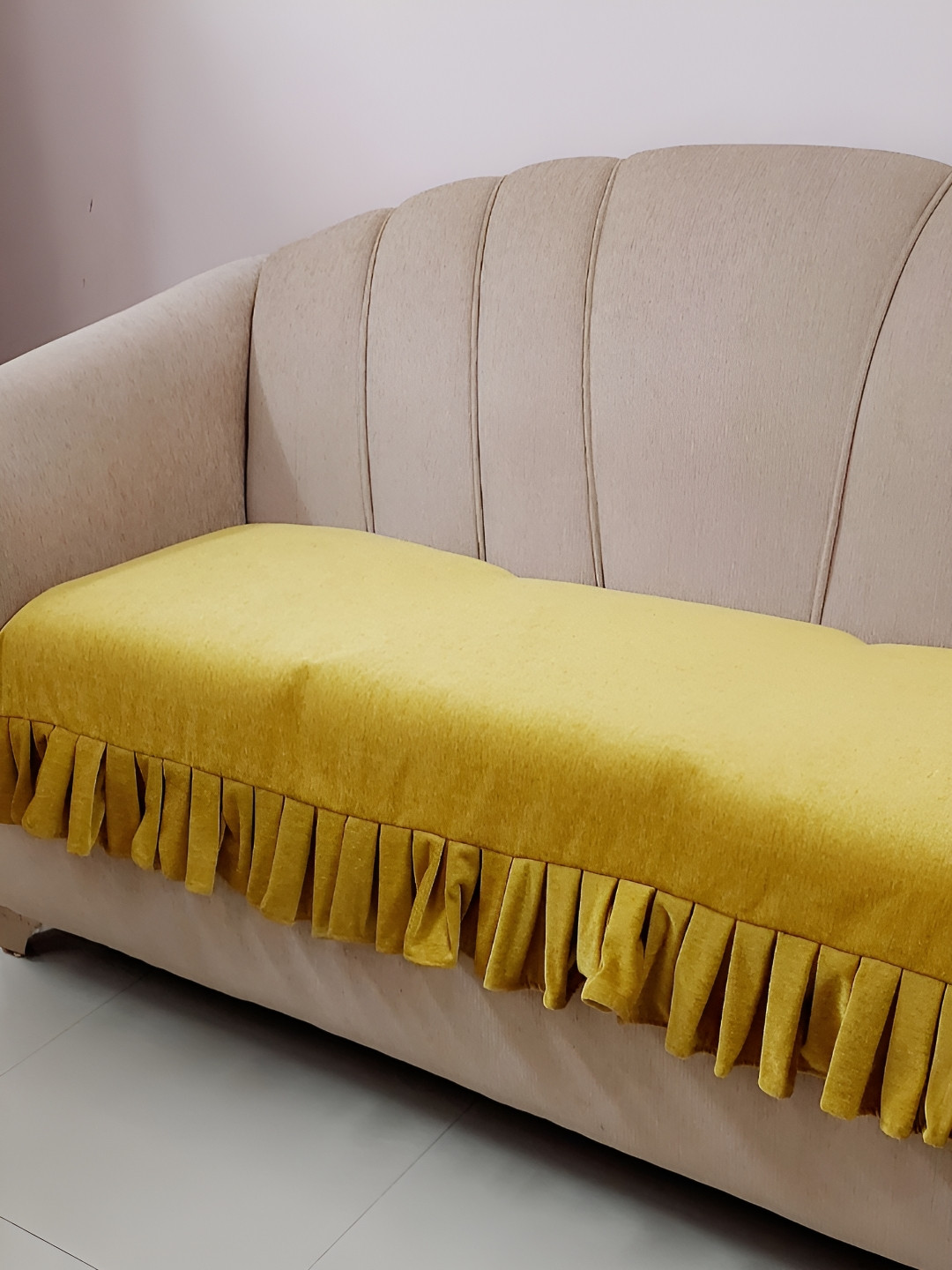 THROWPILLOW Mustard Yellow Anti Slip Pleated Sofa Cover