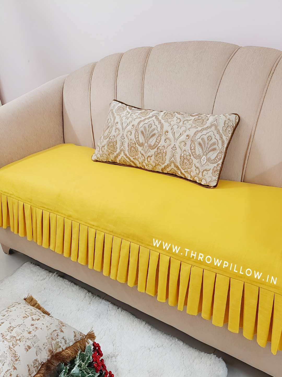 THROWPILLOW Yellow Anti Slip Pleated Sofa Cover