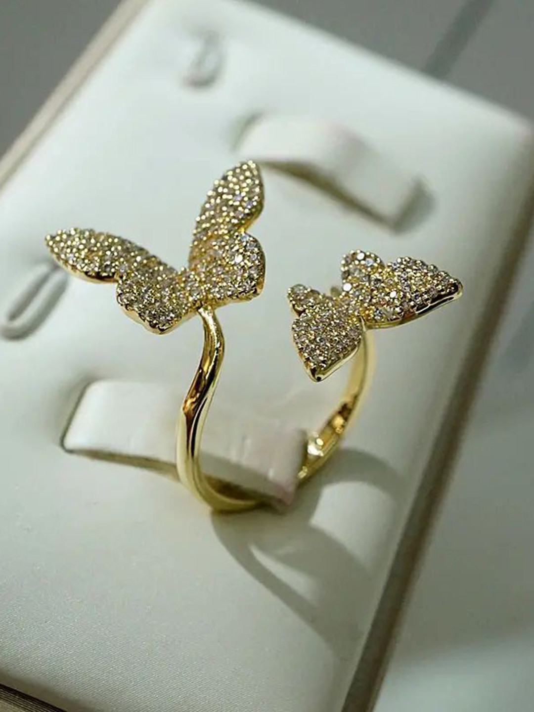 RARE1STUDIO Gold-Plated Cubic Zirconia-Studded Butterfly Adjustable Finger Ring