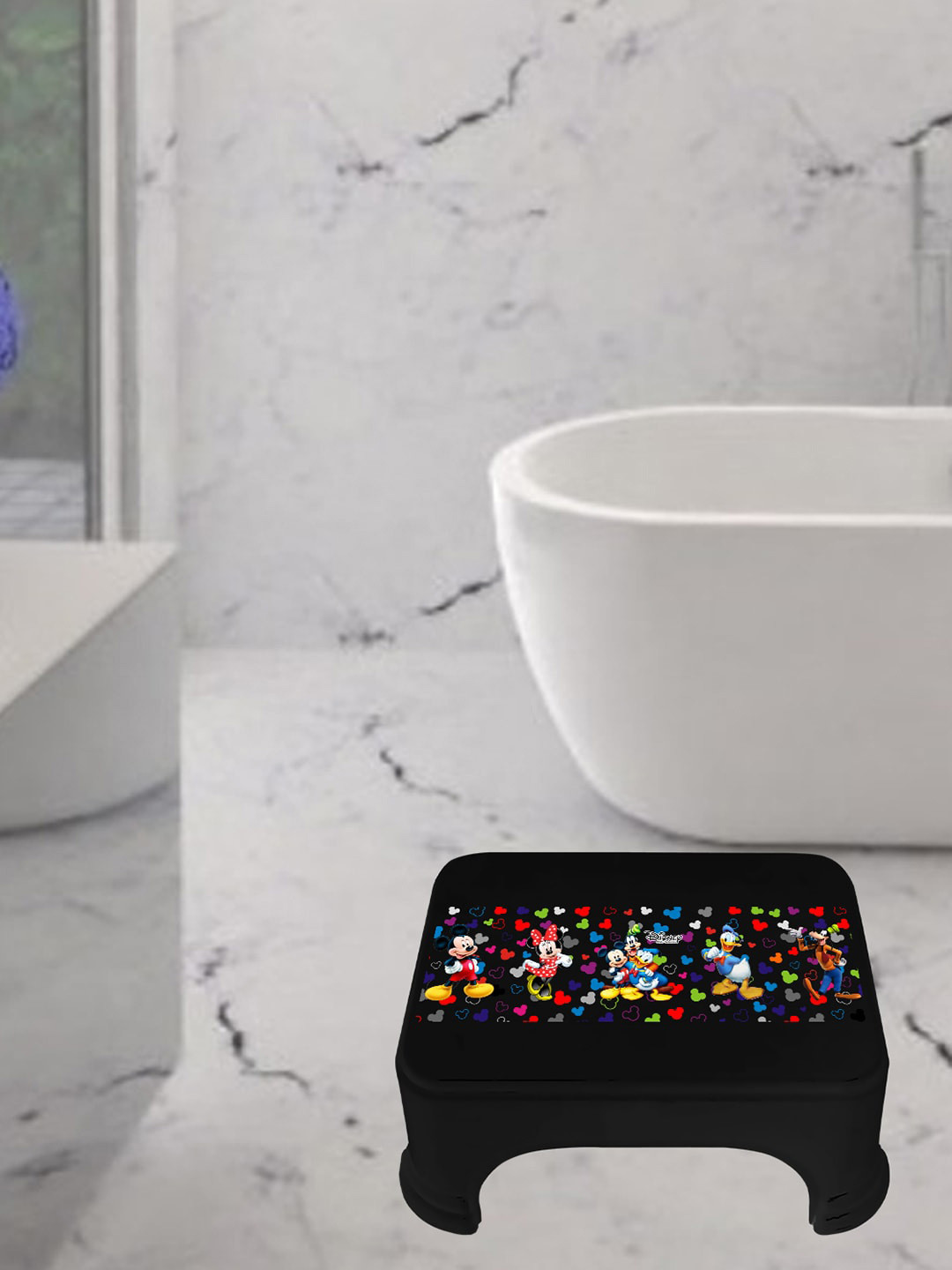 Kuber Industries Black 2 Pieces Disney Mickey & Minnie Printed Classic Glossy Step Stool