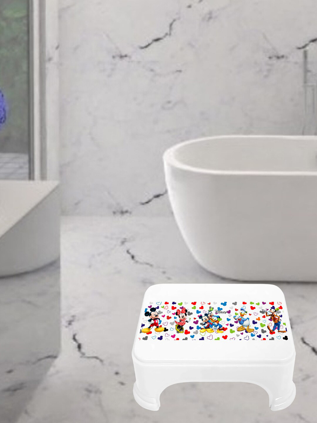 Kuber Industries White & Yellow 2 Pieces Printed Bathroom & Kitchen Stool