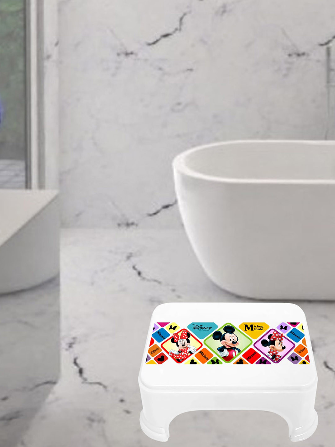 Kuber Industries White 2 Pieces Printed Bathroom & Kitchen Stool