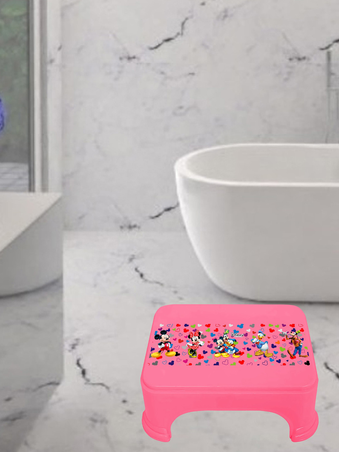 Kuber Industries Pink 2 Pieces Disney Mickey & Minnie Printed Classic Glossy Step Stool