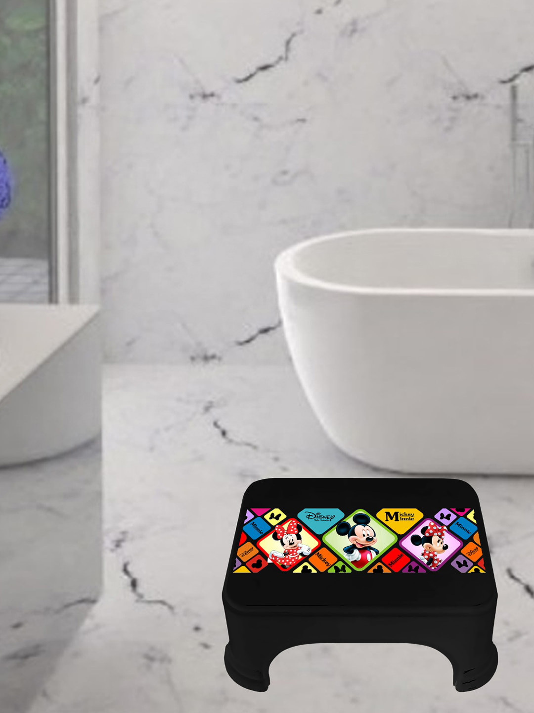 Kuber Industries Pink 3 Pieces Disney Mickey & Minnie Printed Classic Glossy Step Stool