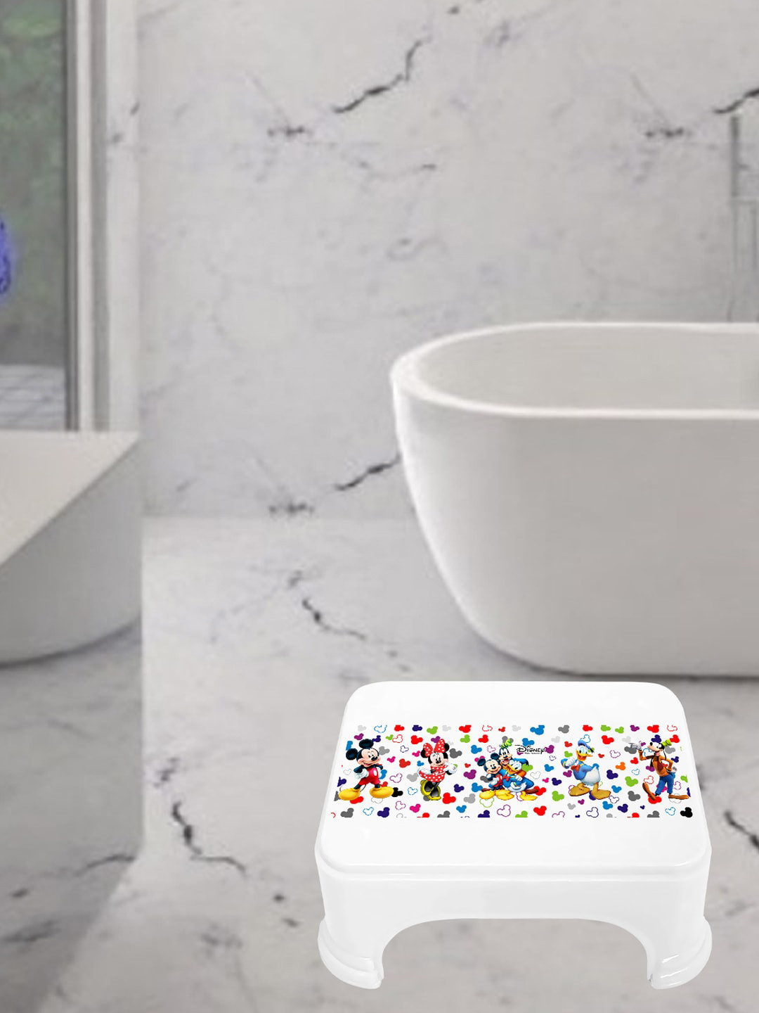 Kuber Industries White 2 Pieces Disney Mickey & Minnie Printed Classic Glossy Step Stool