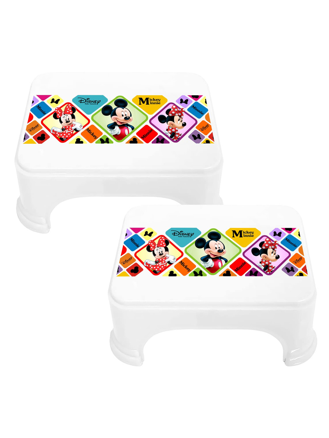 Kuber Industries White 2 Pieces Printed Bathroom & Kitchen Stool