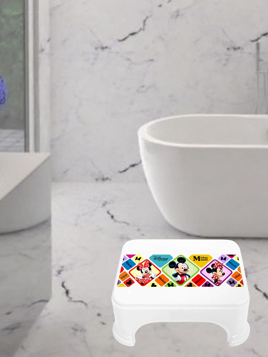 Kuber Industries White 2 Pieces Disney Mickey & Minnie Printed Classic Glossy Step Stool
