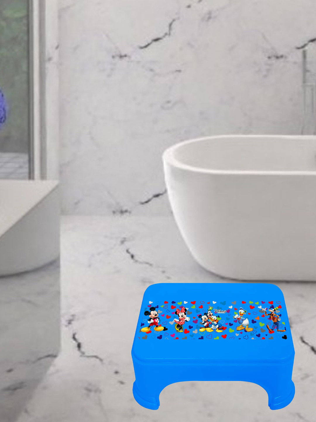 Kuber Industries Blue & Black 2 Pieces Printed Bathroom & Kitchen Stool