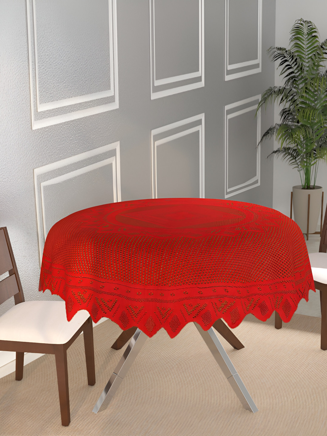 BIGGER FISH Red Round Shaped 6-Seater Table Cover