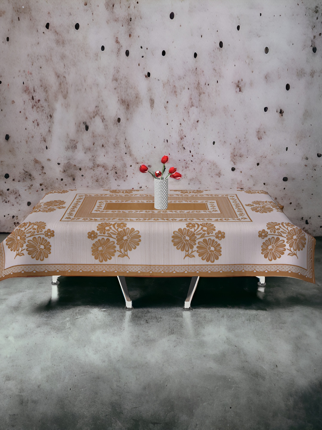 BIGGER FISH Gold-Toned Floral 2-Seater Table Cover