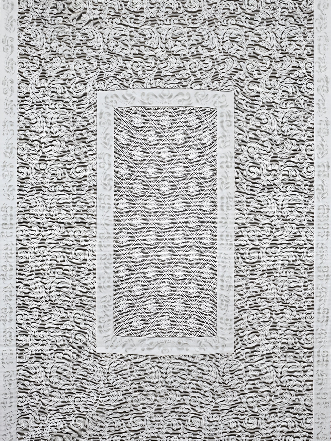 BIGGER FISH Grey Geometric self Design Cotton 4-Seater Table Cover