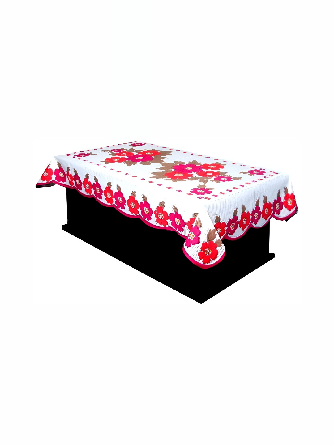 BIGGER FISH Pink & White Floral 4-Seater Cotton Table Cover