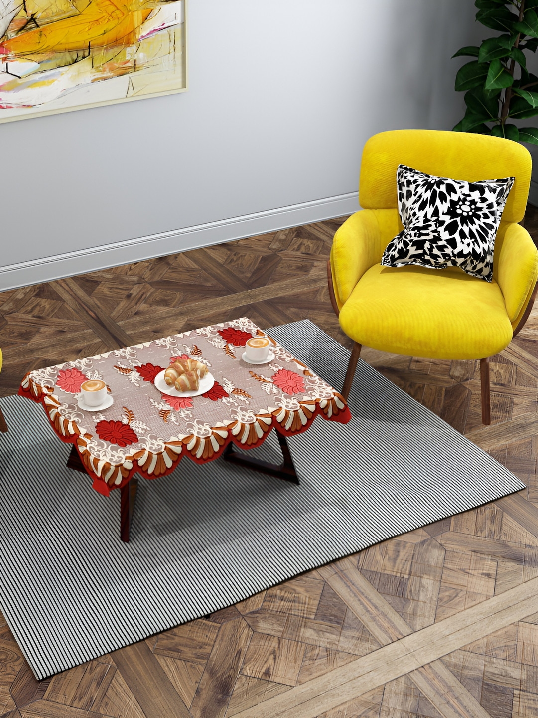 BIGGER FISH Maroon Cotton 2-Seater Table Cover