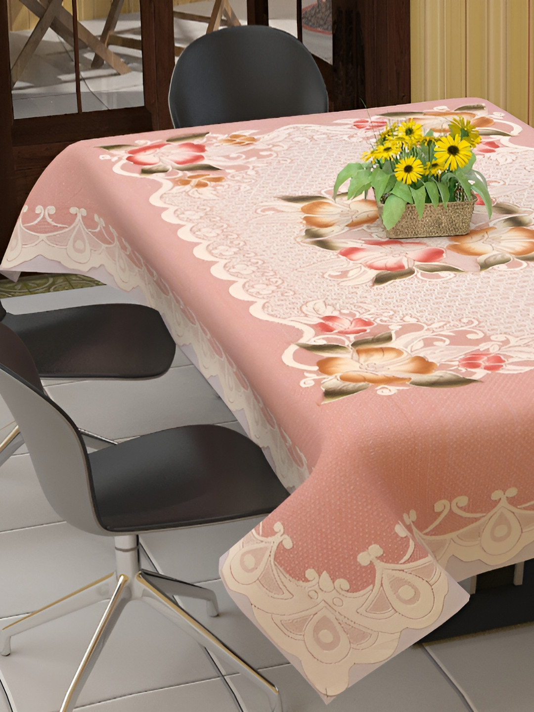 BIGGER FISH Orange Cotton 6-Seater Table Cover