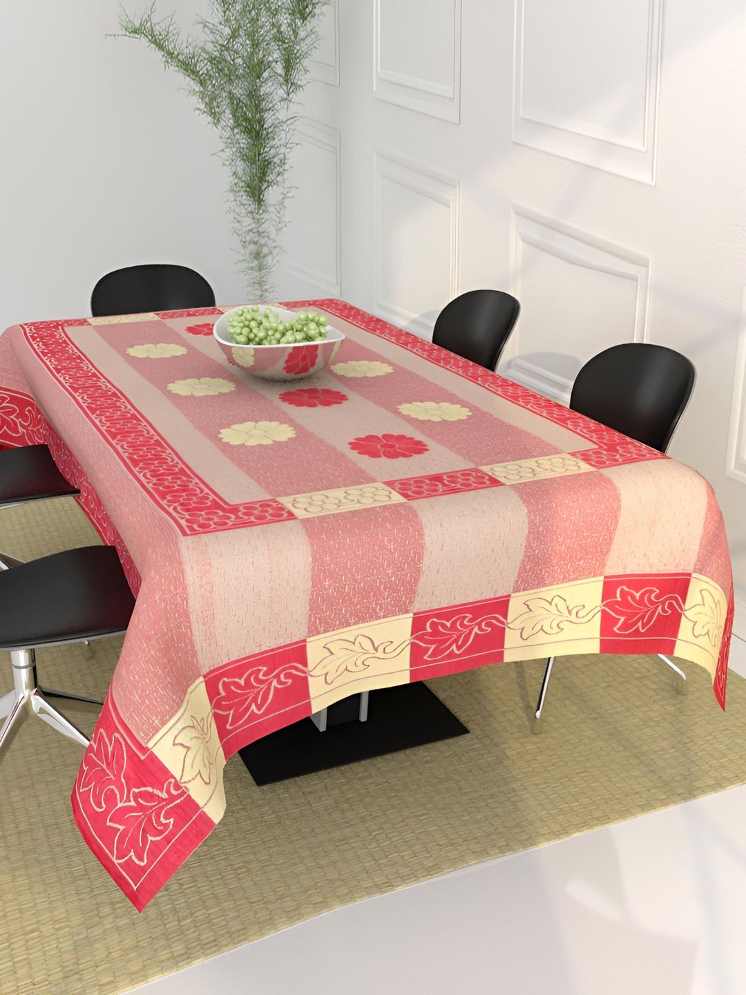 BIGGER FISH Maroon Silk 6-Seater Table Cover