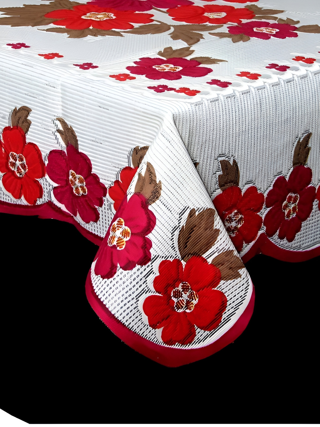 BIGGER FISH Pink & White Floral Printed Cotton 4-Seater Table Cover