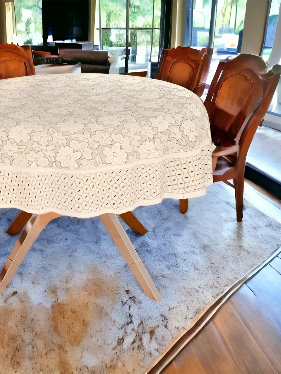 BIGGER FISH Beige Cotton 8-Seater Table Cover
