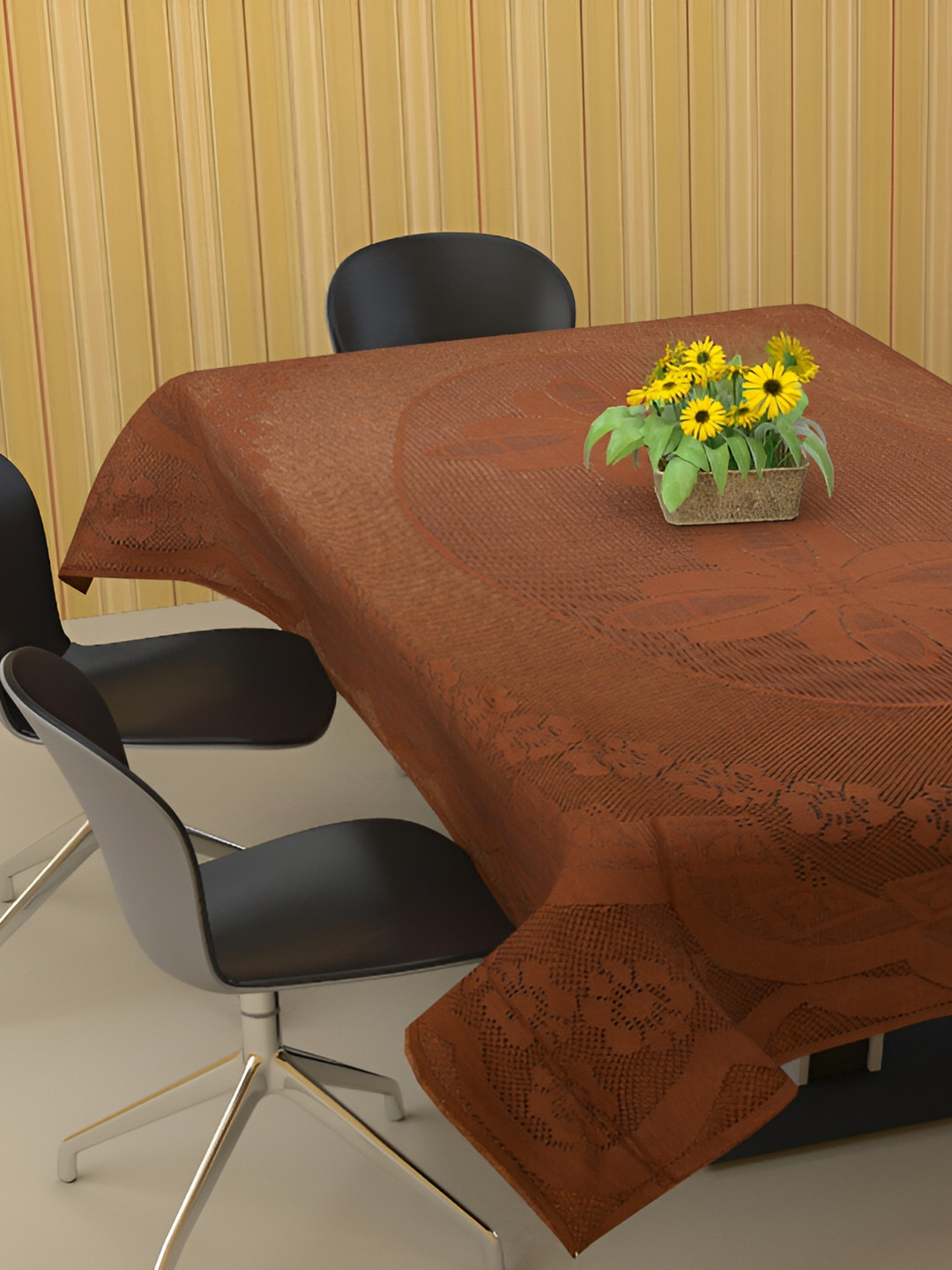 BIGGER FISH Brown Cotton Rectangular 6-Seater Table Cover