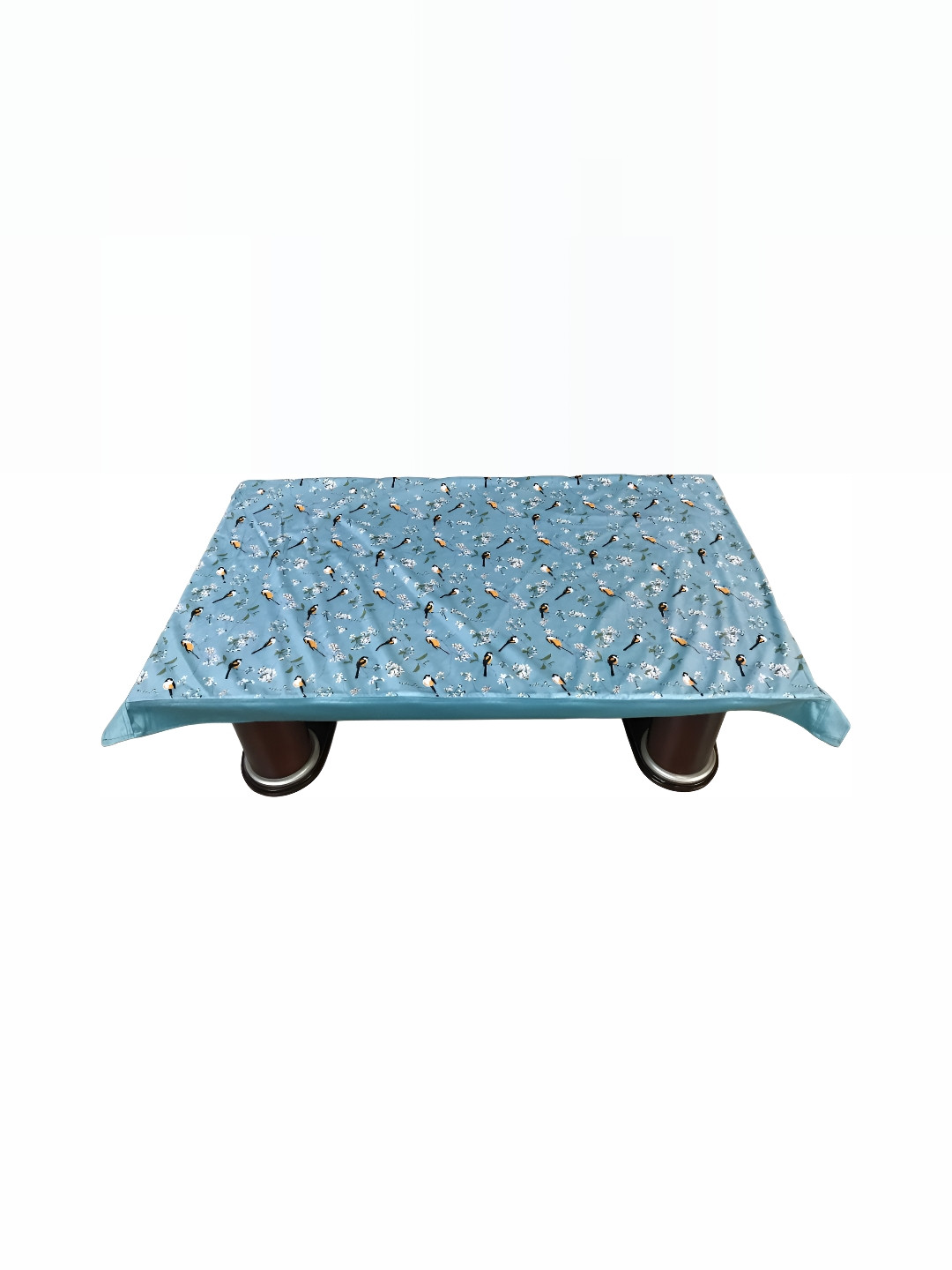 BIGGER FISH Blue & Black Floral Printed Rectangle Velvet Table Cover