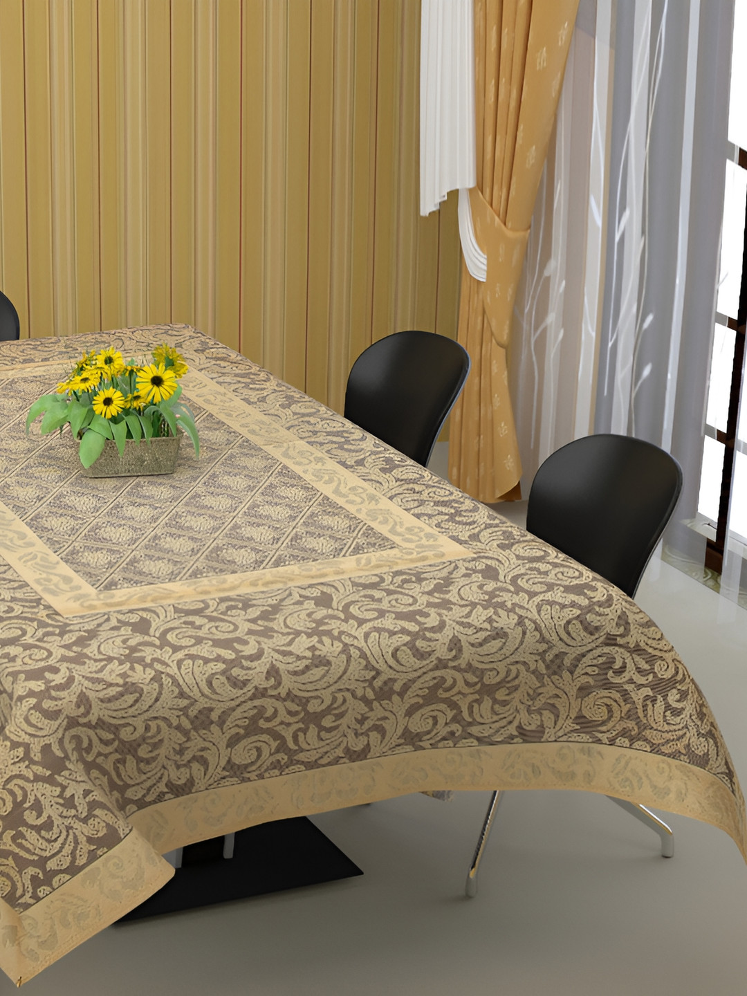 BIGGER FISH Gold-Toned Cotton 6-Seater Table Cover