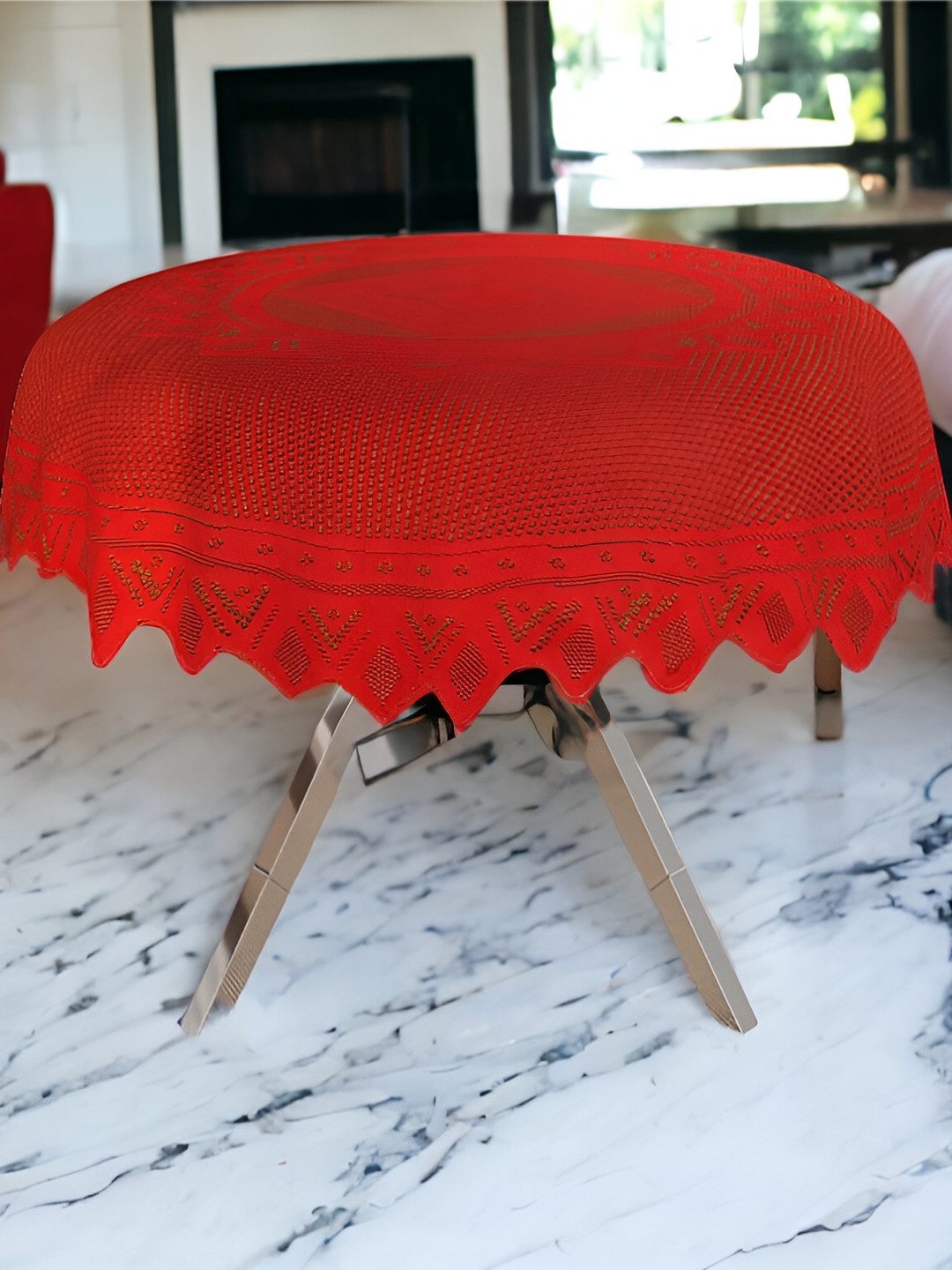 BIGGER FISH Red Cotton 2-Seater Table Cover