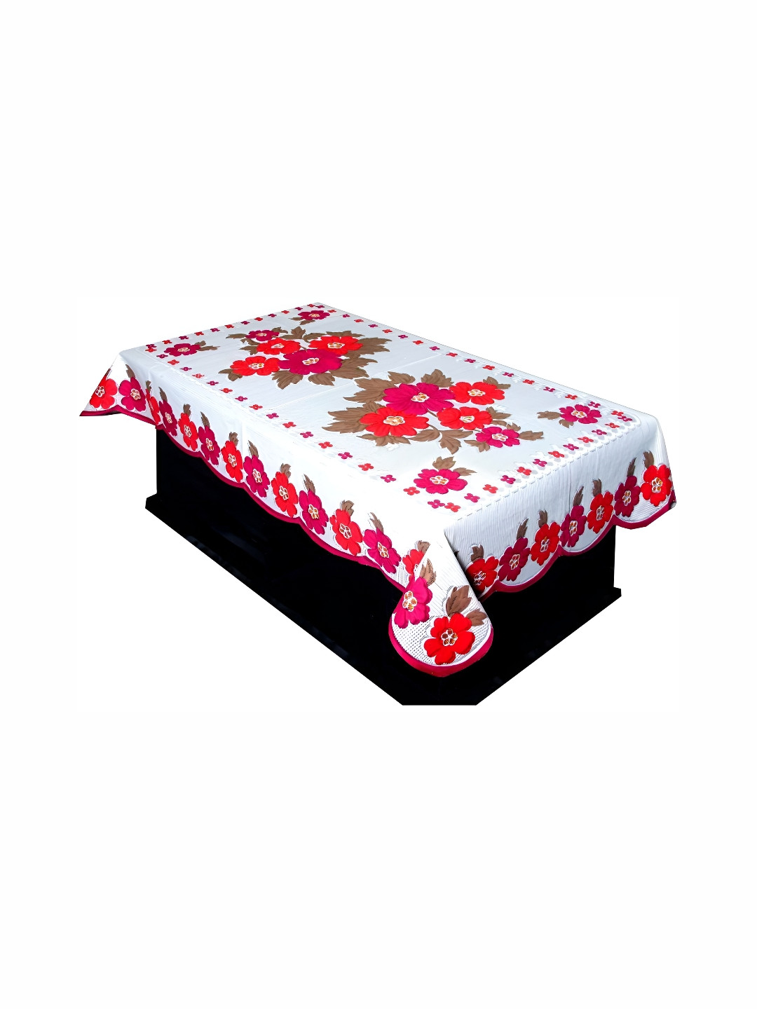 BIGGER FISH Pink & White Floral Cotton 4-Seater Table Cover
