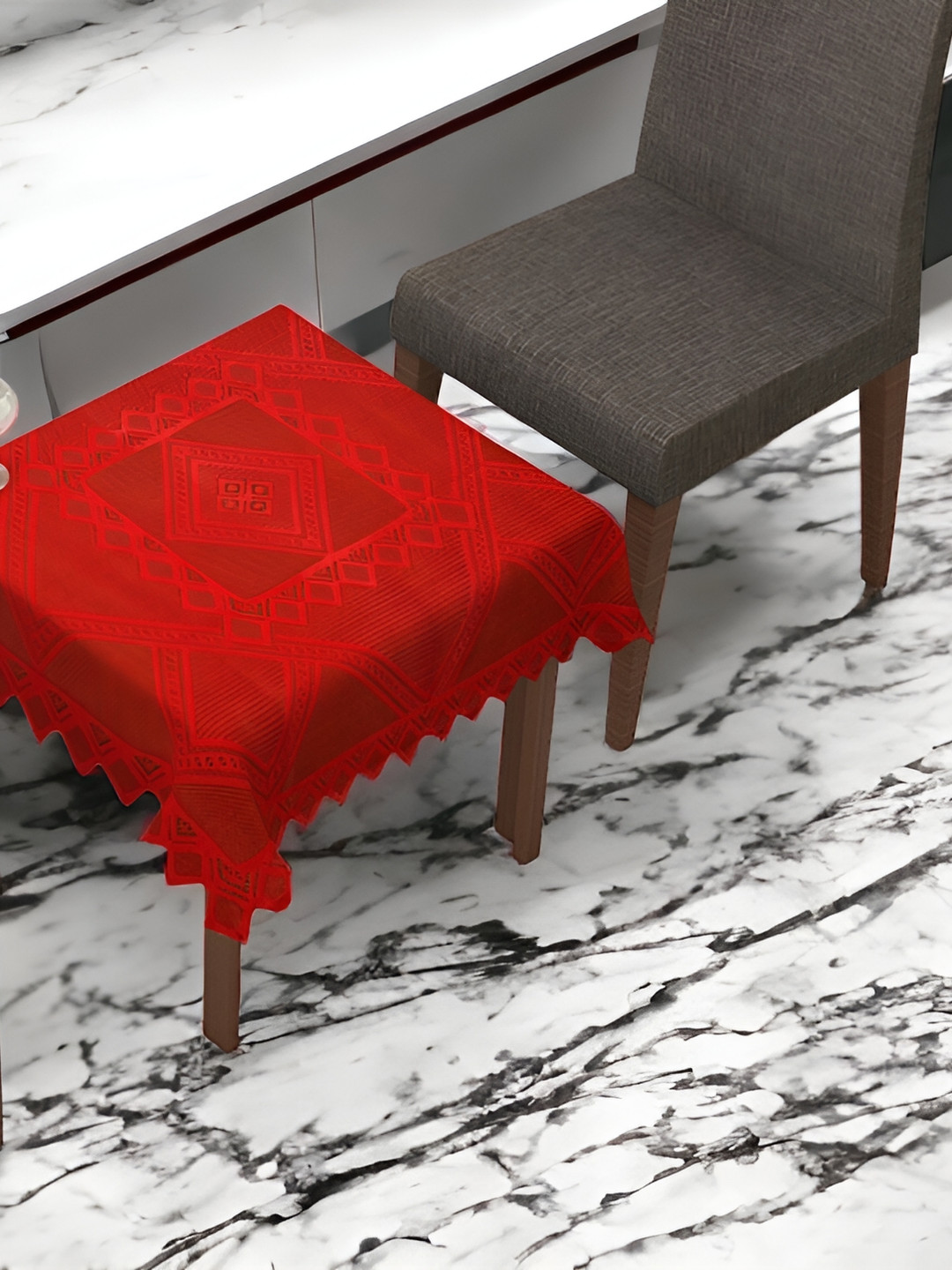 BIGGER FISH Red Embroidered 2-Seater Table Cover
