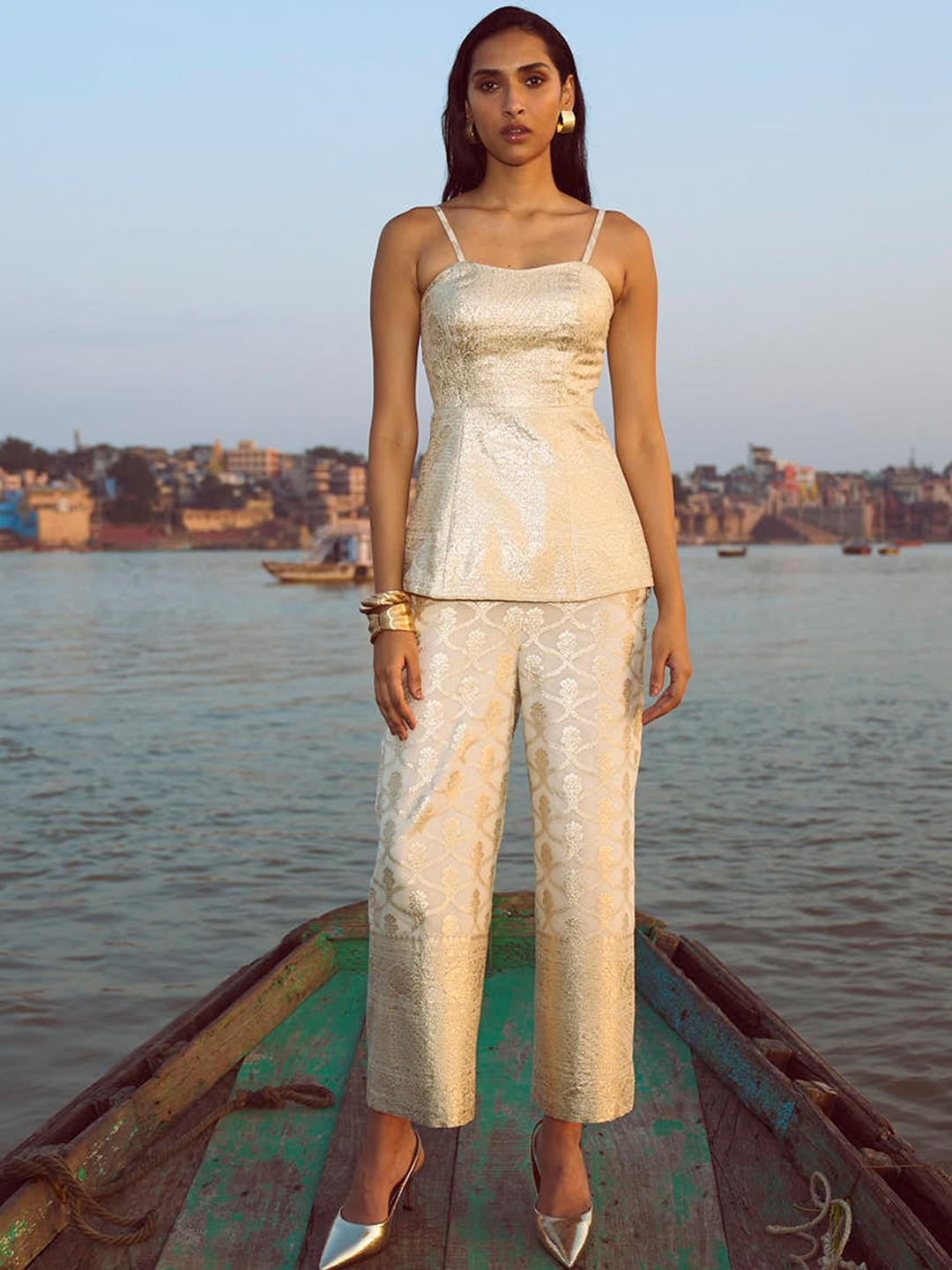 Dash and Dot Women Ethnic Design Relaxed Straight Leg High-Rise Trousers