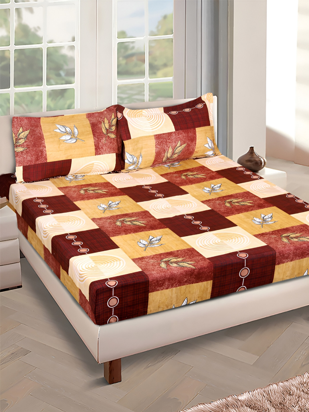 Aura Multicolor Checkered 160 TC Queen Microfiber Bedsheet With 2 Pillow Covers