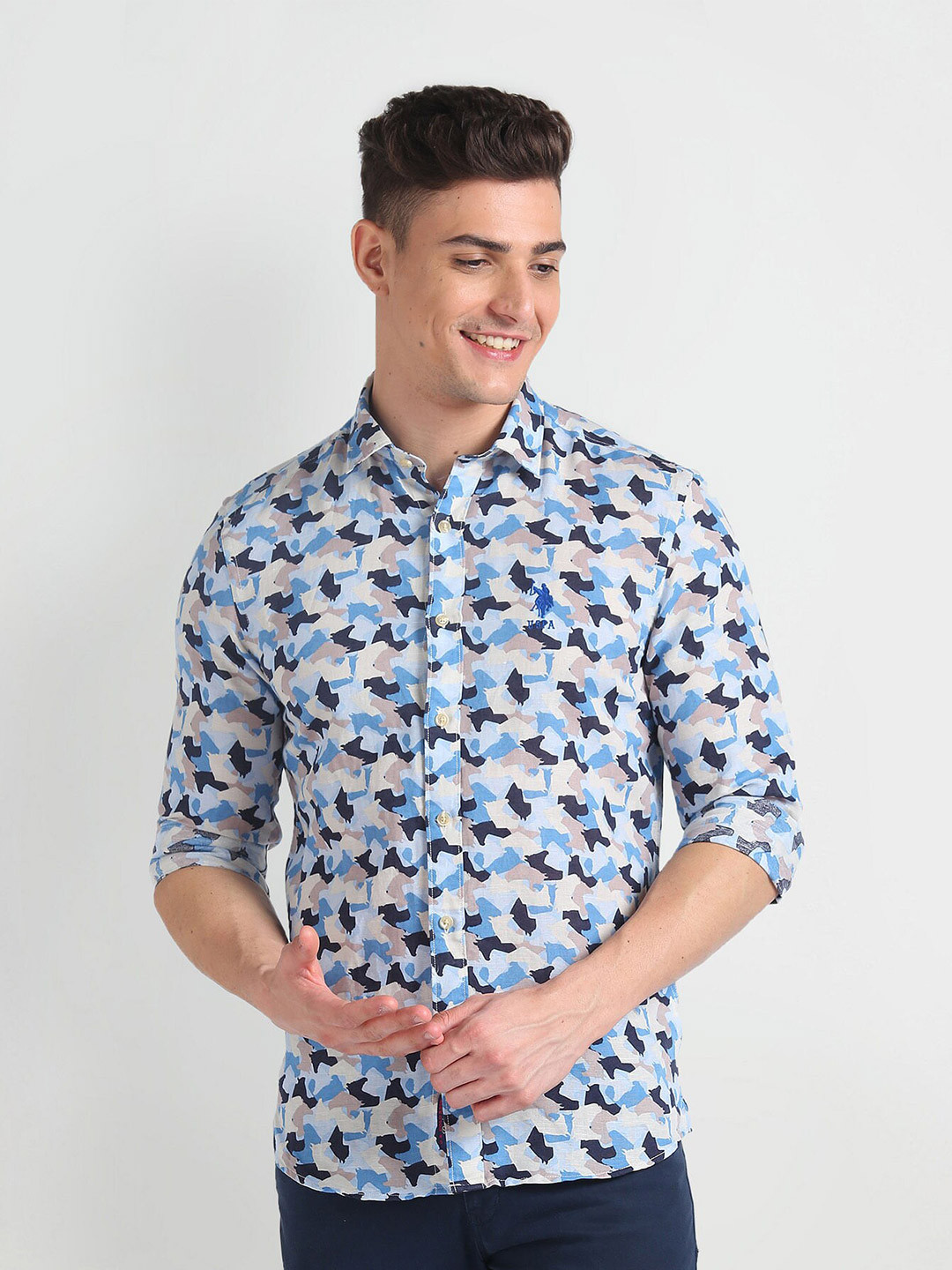 U.S. Polo Assn. Denim Co. Spread Collar Long Sleeves Slim Fit Conversational Printed Shirt