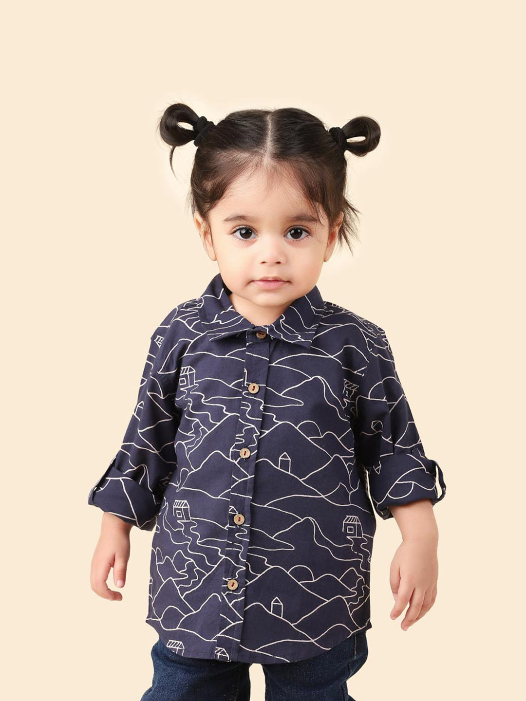 Fabindia Boys Abstract Printed Cotton Spread Collar Curved Casual Shirt