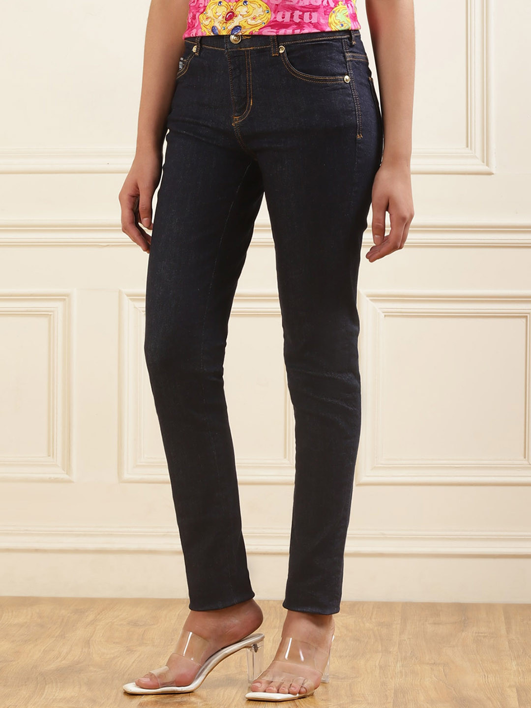 Versace Jeans Couture Women Clean Look Mid-Rise Cotton Jeans