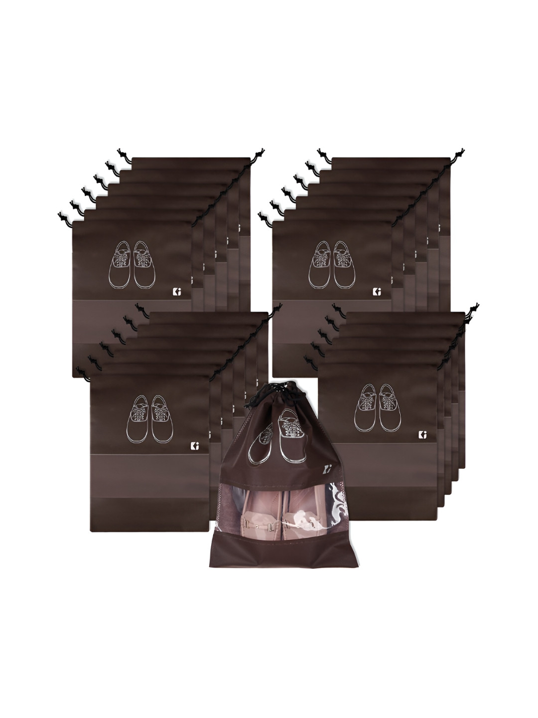 Kuber Industries Coffee Brown & White 24 Pieces Reusable Shoes Organisers