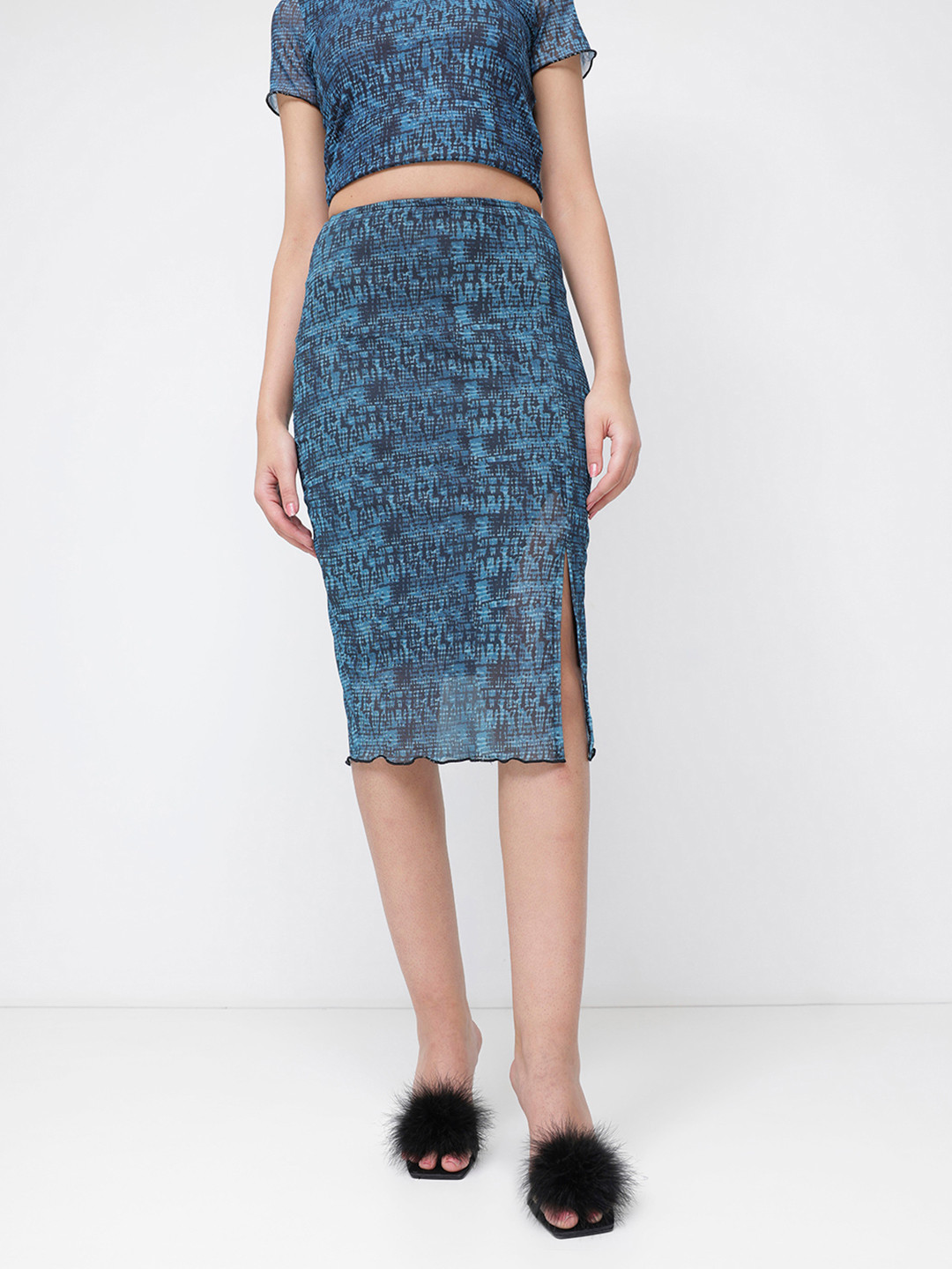 DressBerry Print Slit Pencil Midi Skirt