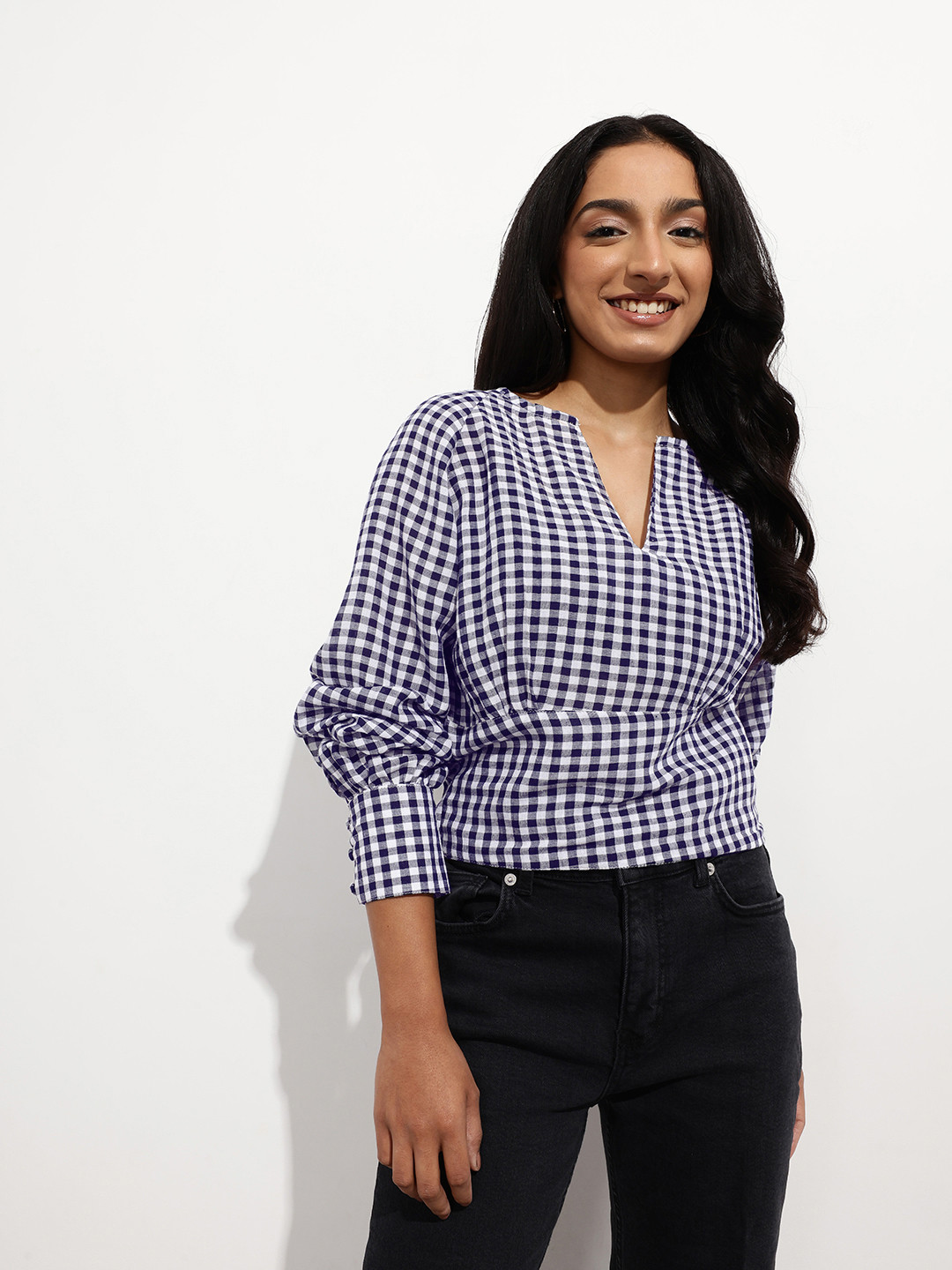 DressBerry Long Puff Sleeves Button Detail Top