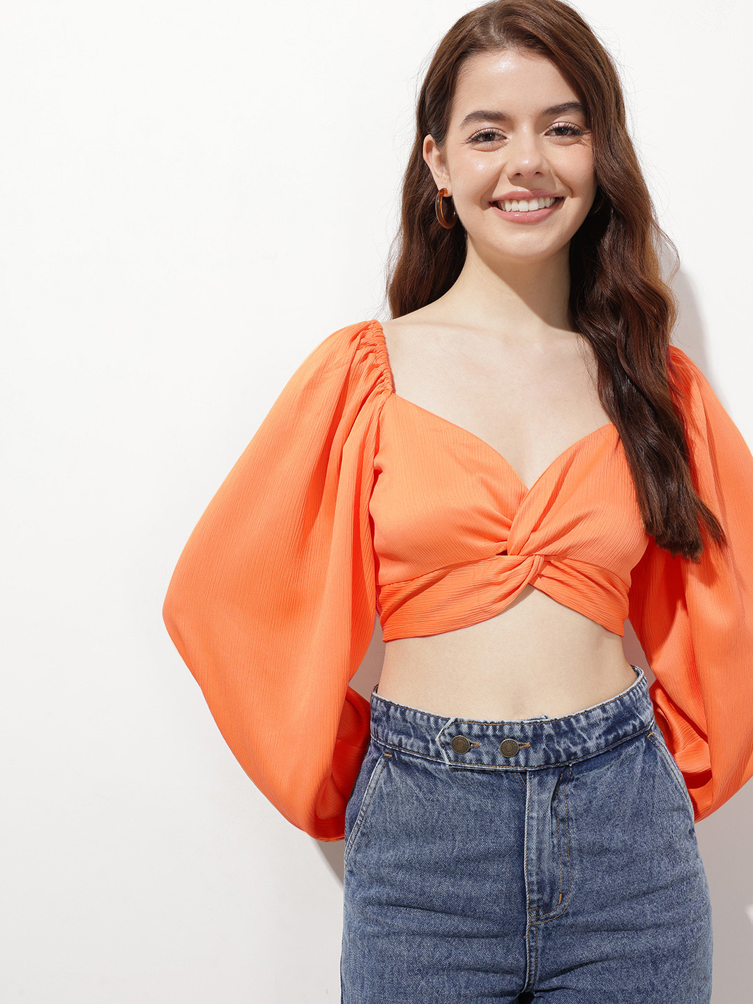 DressBerry Satin Twist-Front Crop Top