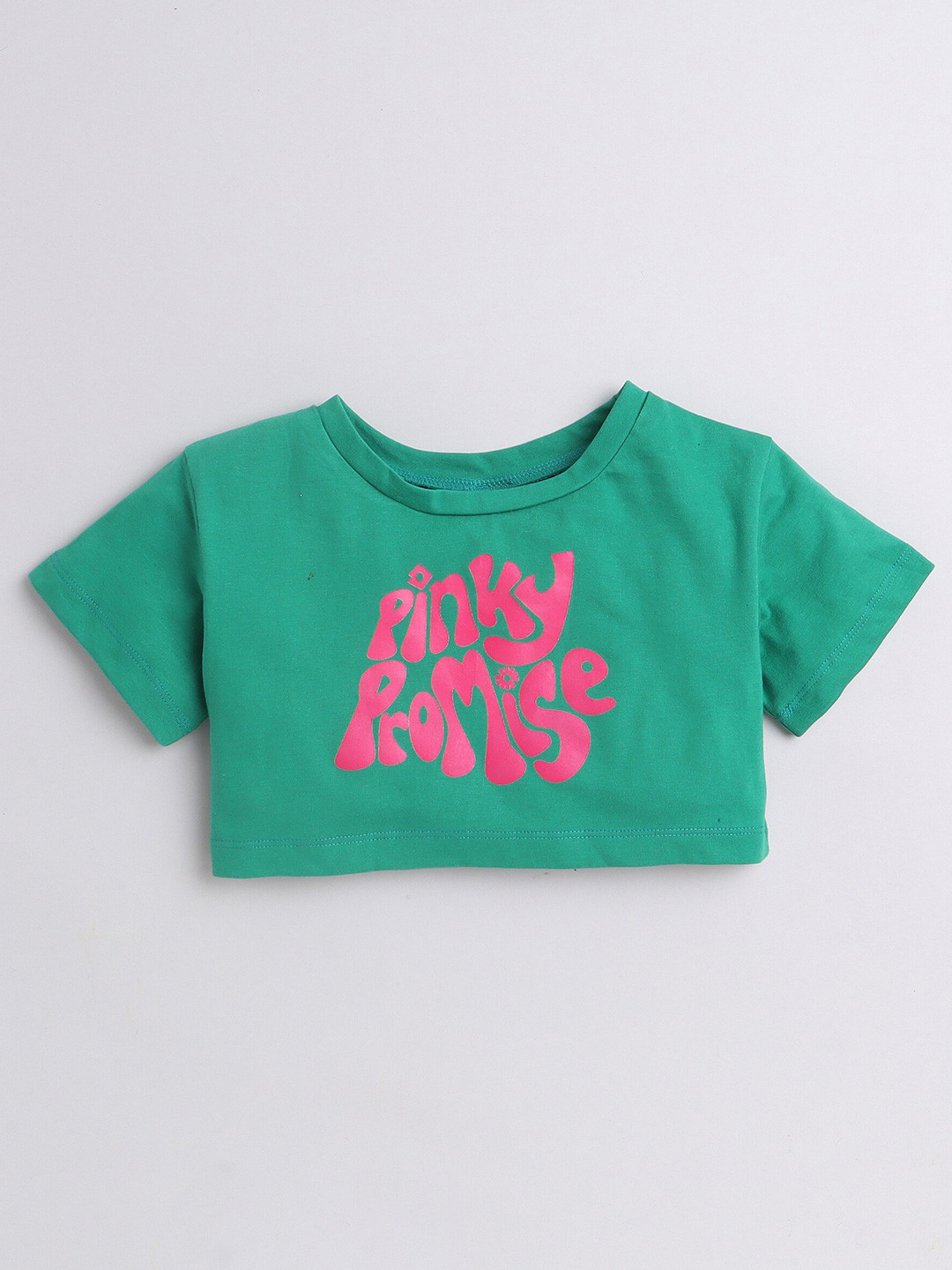AWW HUNNIE Girls Typography Printed Round Neck Short Sleeves Crop Boxy T-shirt
