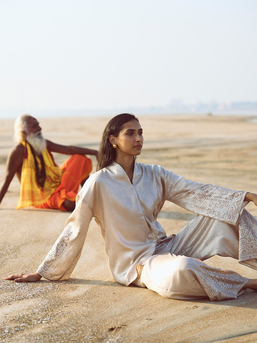 Dash and Dot Kimono Sleeve Self Design Shirt Style Top