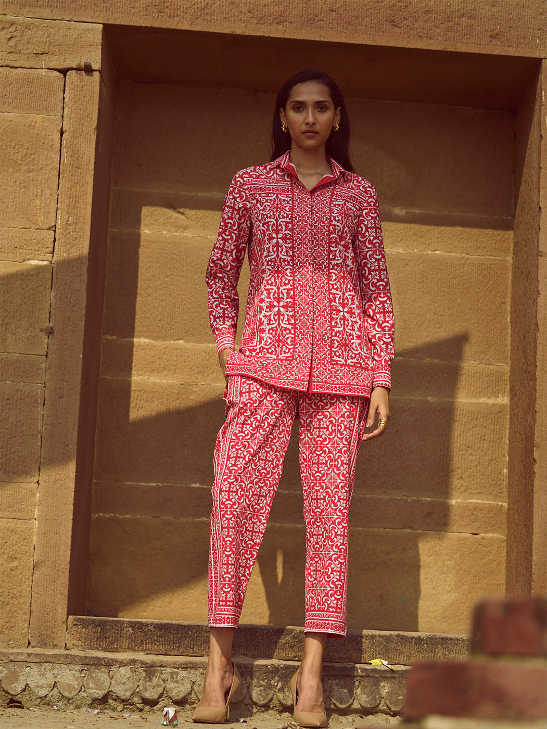 Dash and Dot Floral Printed Crepe Shirt Style Top