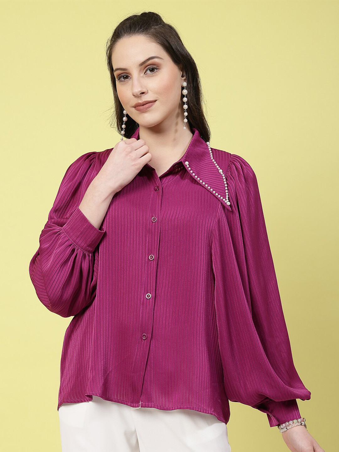 Mafadeny Shirt Collar Long Sleeves Shirt Style Top