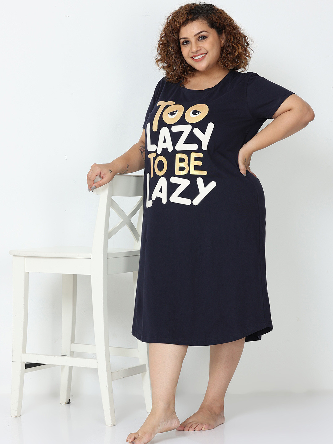9shines Label Women Hosiery Cotton Graphic Printed Short Nightdress