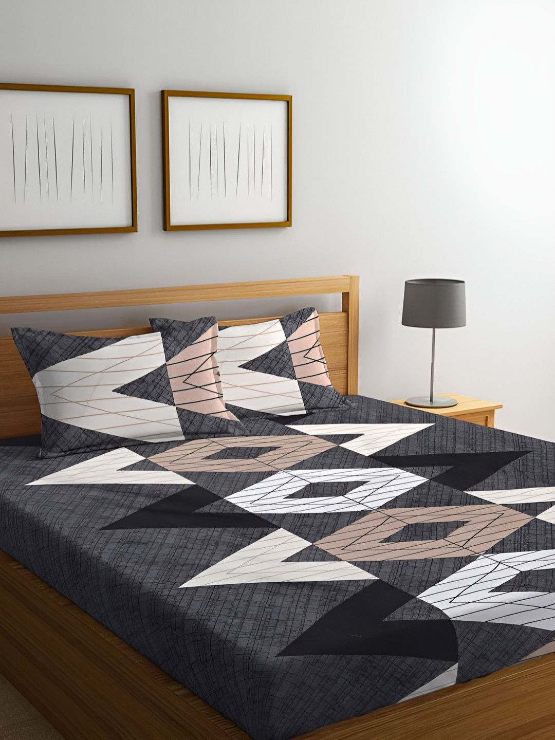 Innovative Edge Rust Geometric Cotton 160 TC Fitted King Fine Bedsheet with 2 Pillow Covers-182 x 198 cm