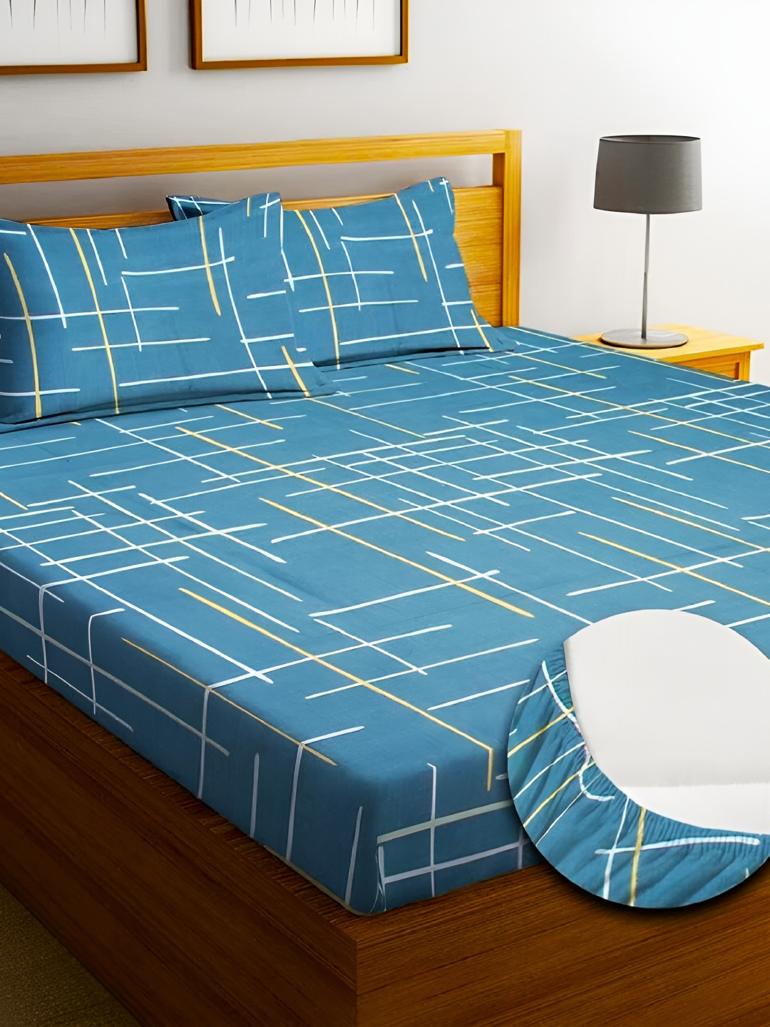 Innovative Edge Green Abstract 160 TC Cotton Fitted King Bedsheet With 2 Pillow Covers