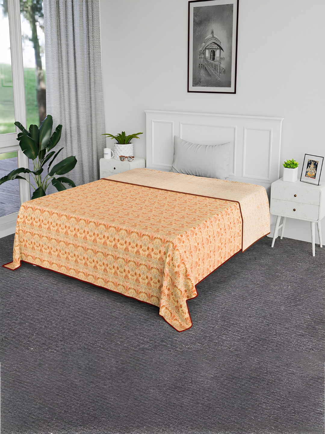 Kuber Industries Orange & Brown Ethnic Motifs AC Room 300 GSM Single Bed Blanket