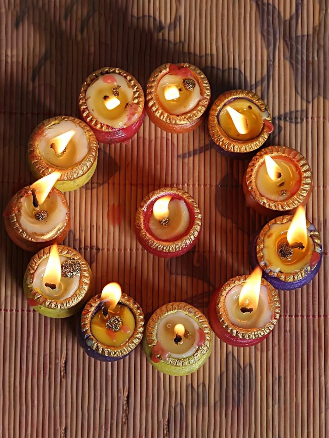 PUFFSMART For Diwali decoration 10Pcs Scented 1 Wick Solid Geometric Diyas Candles
