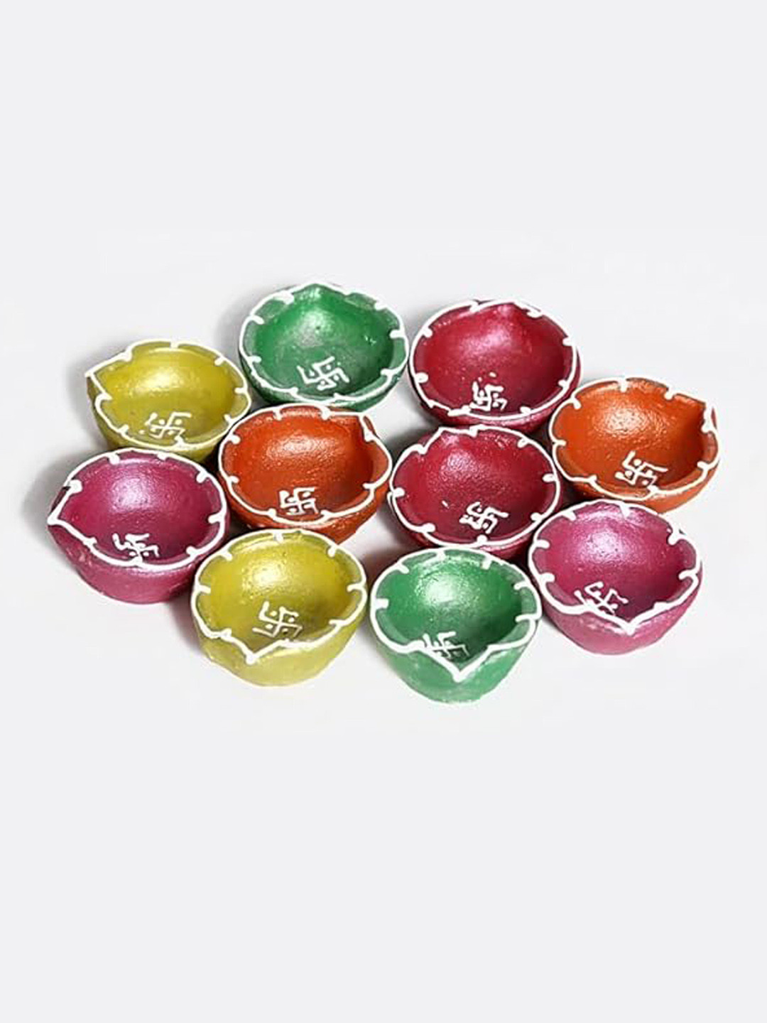 PUFFSMART 10 Pieces Printed Terracotta Diyas
