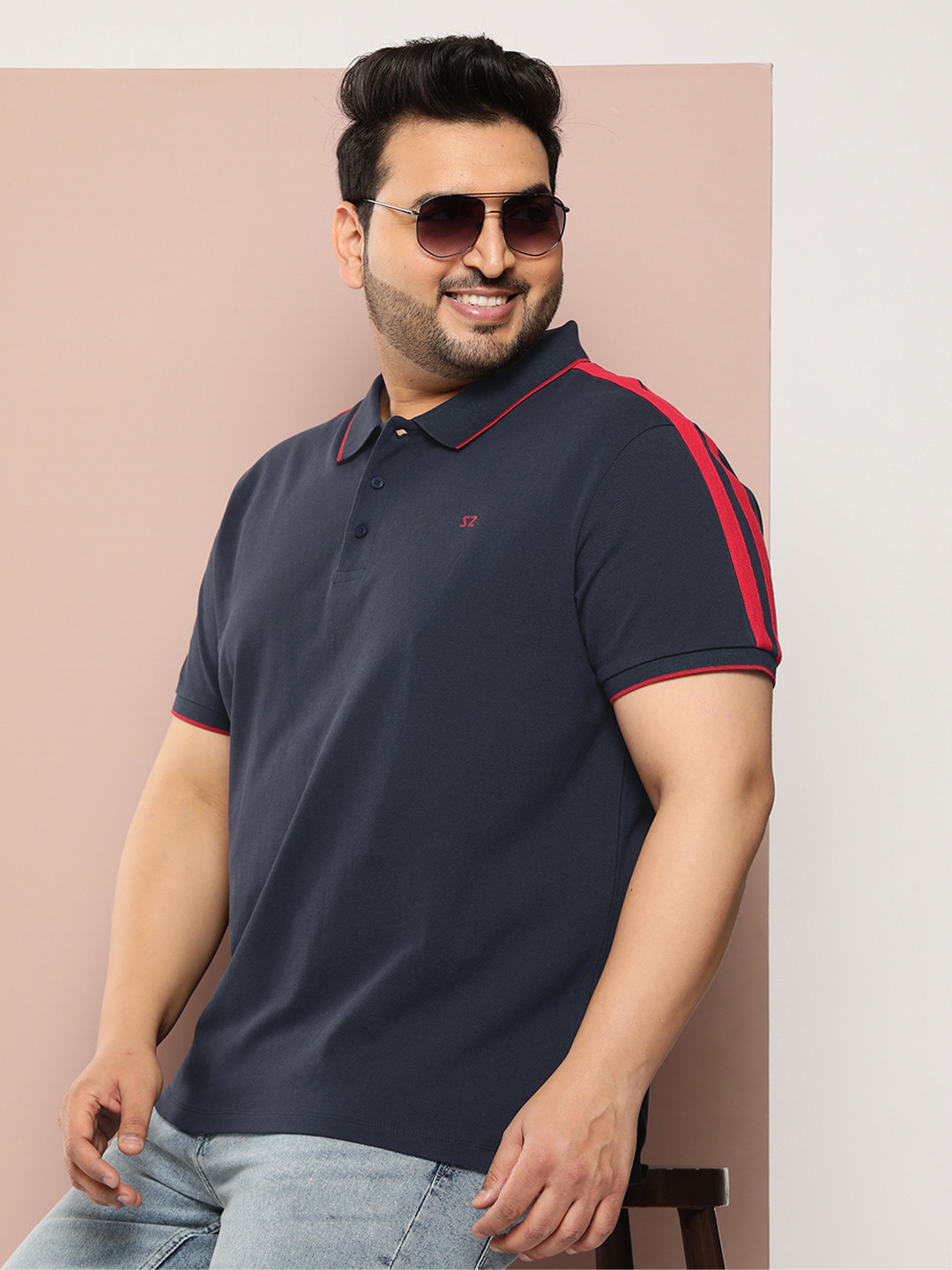Sztori Men Striped Polo Collar Bio Finish Pure Cotton Golf T-shirt