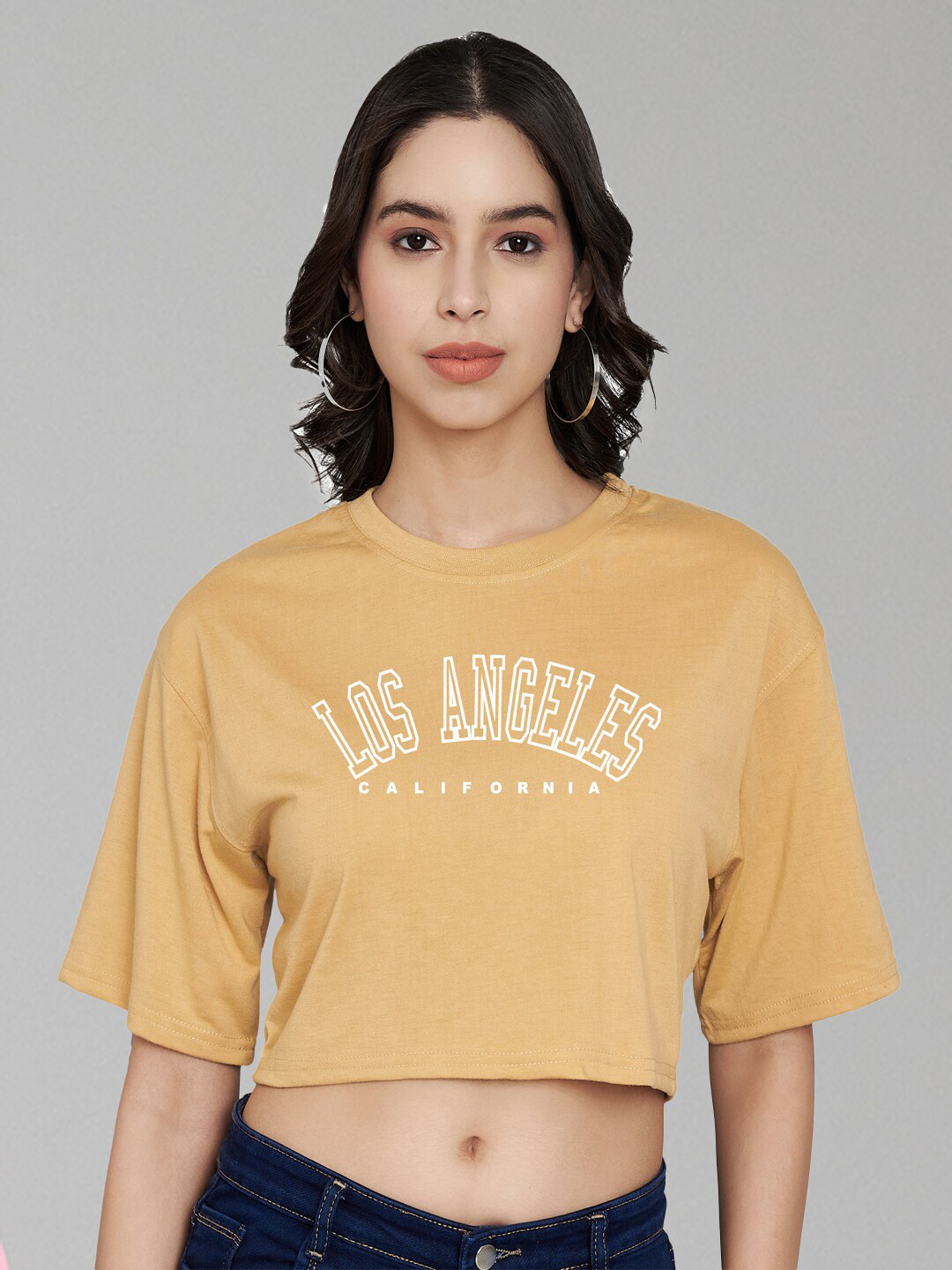 Trend Level Typography Printed Drop Shoulder Sleeves Crop Pure Cotton T-shirt