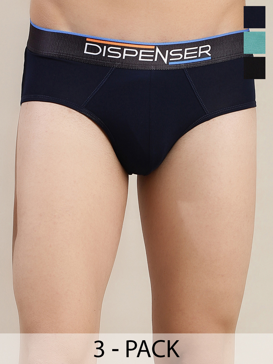 DISPENSER Pack Of 3 Anti Microbial Basic Briefs- S2-Brief-Black-Navy-Rama-M